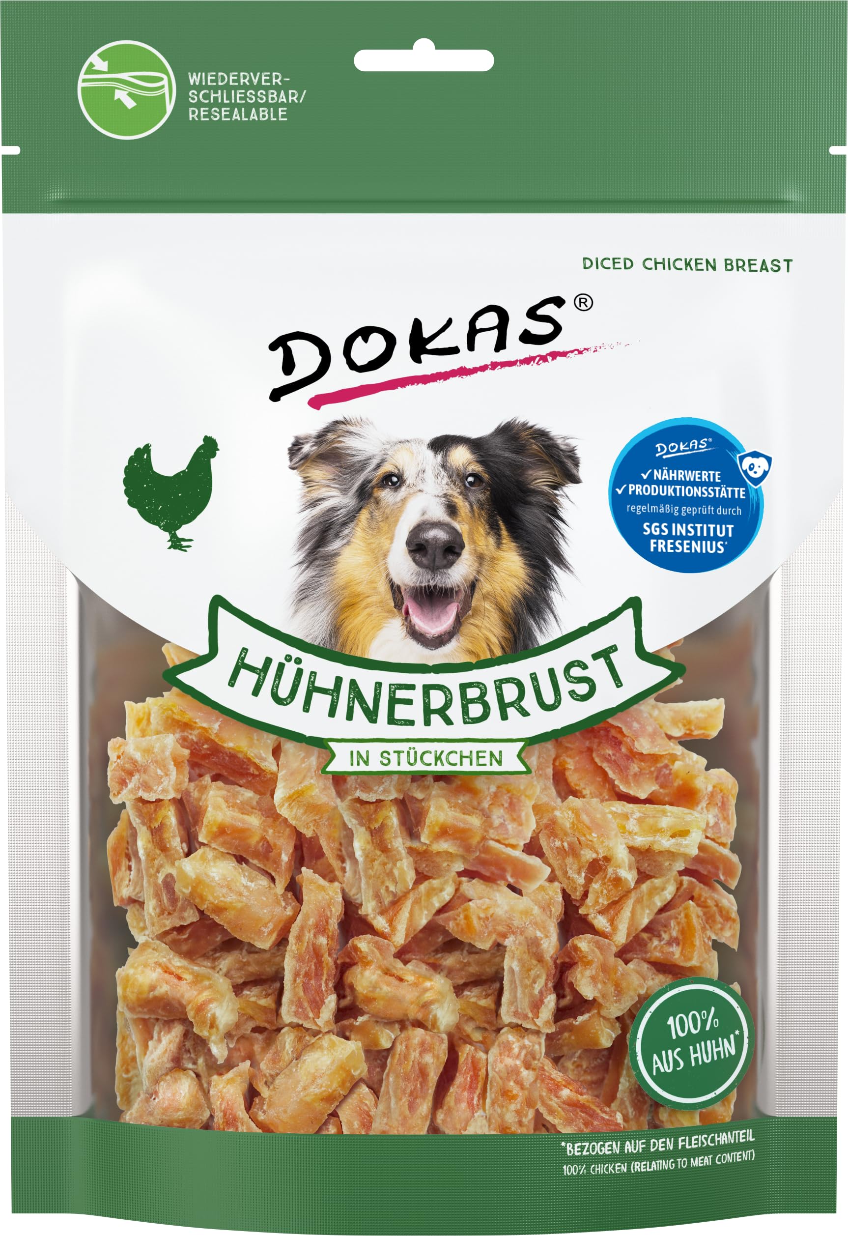 DOKAS Hühnerbrust in Stückchen – glutenfreier Premium-Snack für Hunde